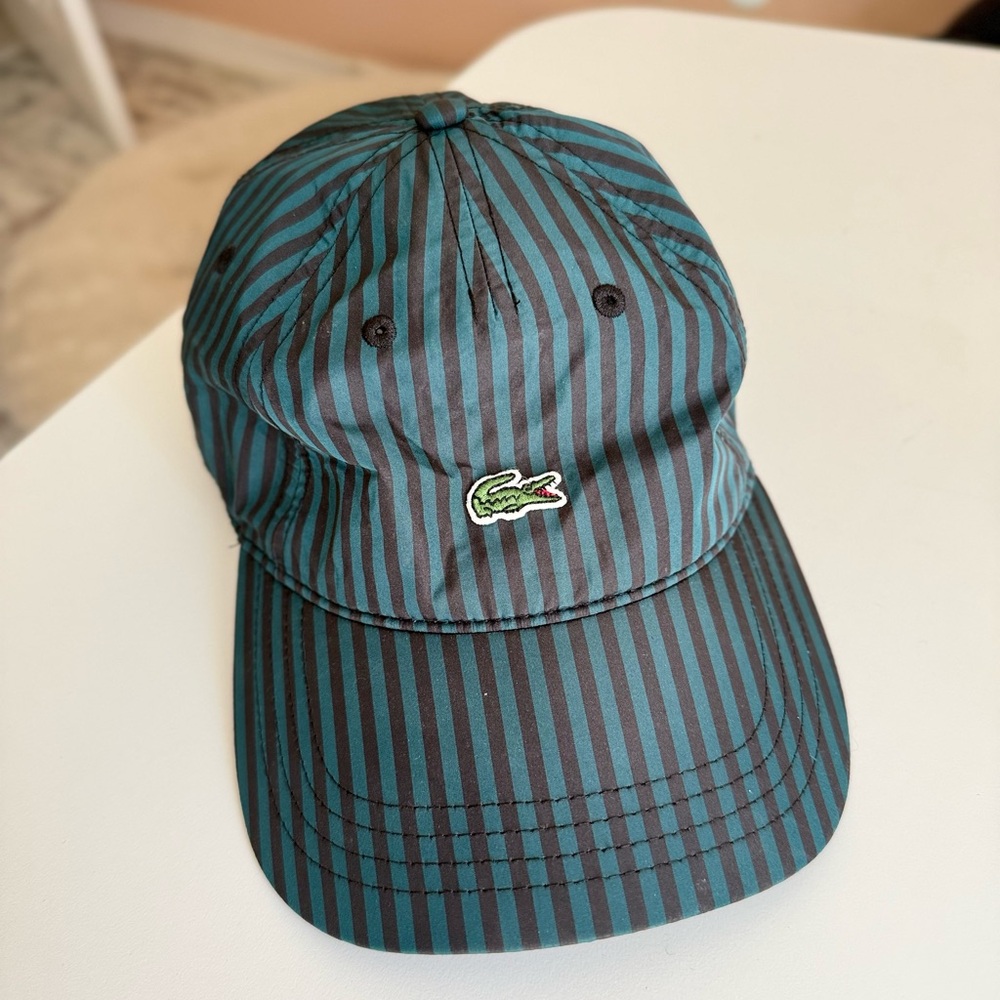 Lacoste Striped Cap in Teal and Black with Leather Strap